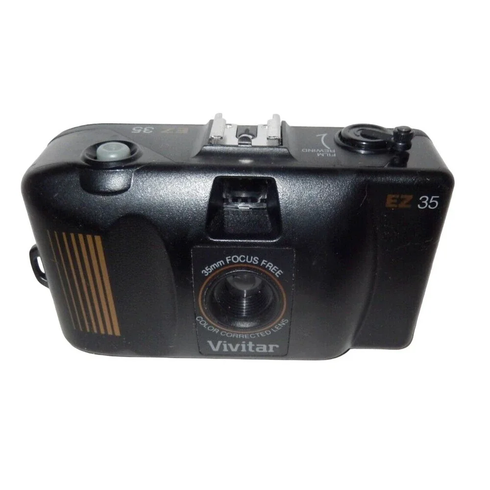 Vivitar EZ35 35mm Film Camera Point & Shoot Focus Free & EZ10 Flash Unit TESTED